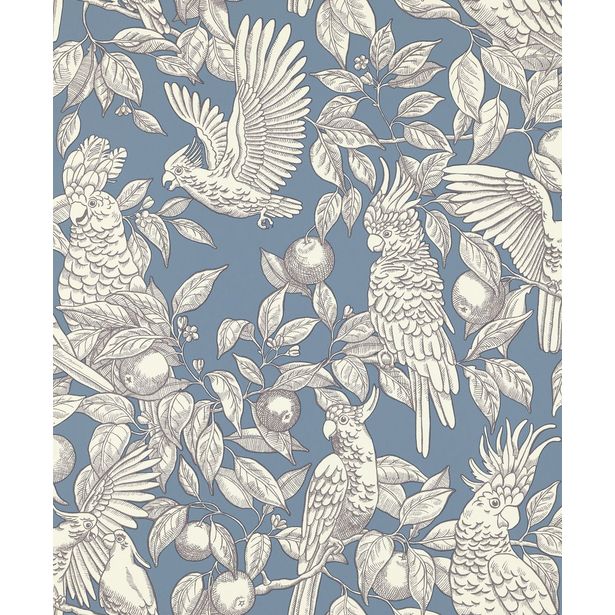 Tapetti Långelid/Von Brömssen Talk about cockatoos sininen 0.53x10.05m, non-woven