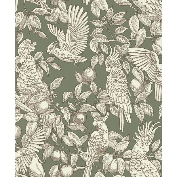 Tapetti Långelid/Von Brömssen Talk about cockatoos vihreä 0.53x10.05m, non-woven