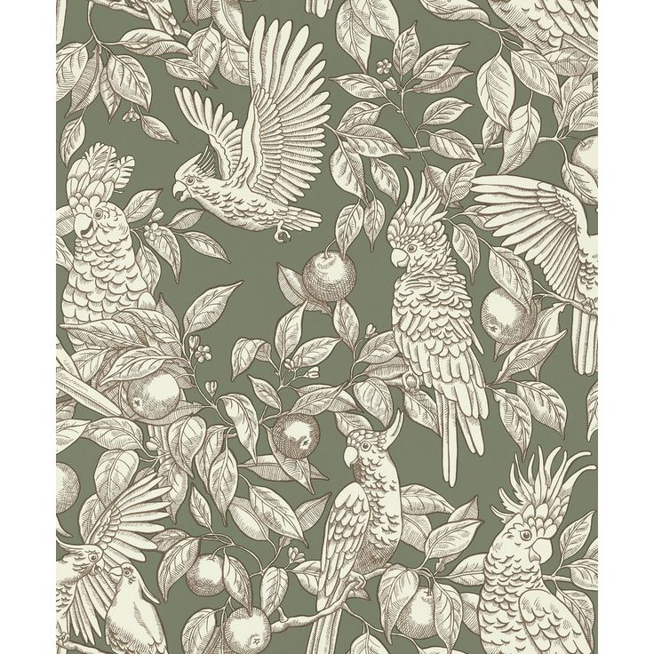 Tapetti Långelid/Von Brömssen Talk about cockatoos vihreä 0.53x10.05m, non-woven