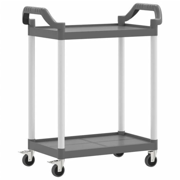 Tarjoiluvaunu 2-tasoinen harmaa 81x41x92 cm alumiini (30327)