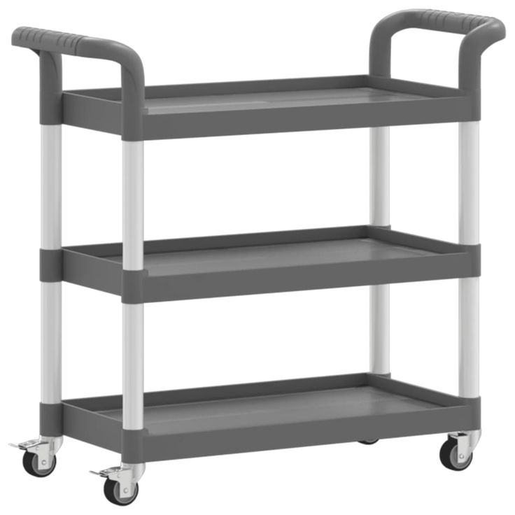 Tarjoiluvaunu 3-tasoinen harmaa 77x34x72 cm alumiini (30323)
