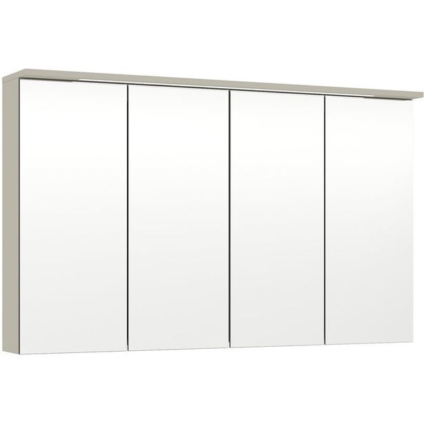 Peilikaappi LED-valolla Temal Unic, 120x20cm, neljällä ovella, kaksiosainen pistorasia