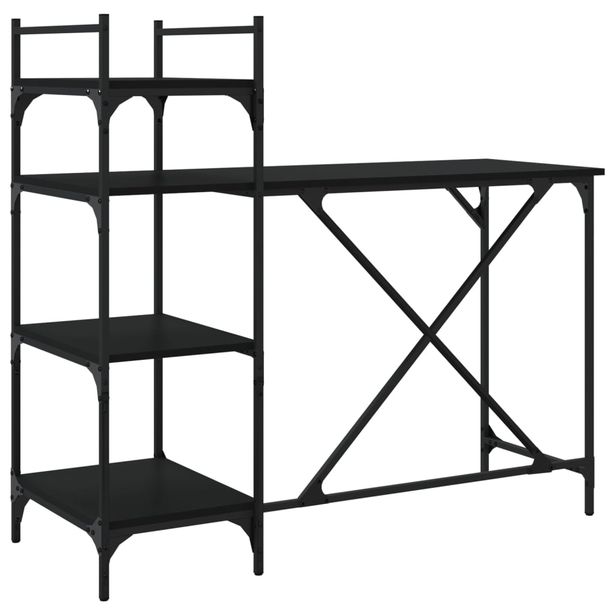 Tietokonepöytä hyllyillä musta 120x47x109 cm (36213)