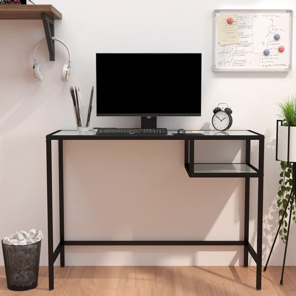 Tietokonepöytä marmori 100x36x74 cm karkaistu lasi valkoinen
