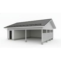 Autokatoksen runkopaketti Aarni, kahden auton seinällinen katos ja varasto, sivusta ajettava, kerrosala 17 m²