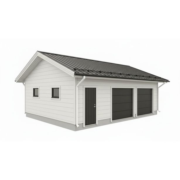 Runkopaketti Aarni kahden auton sivusta ajettavalle tallille eristettävällä varastolla, kerrosala 61 m²