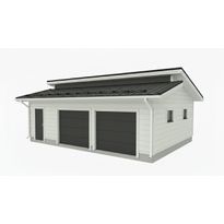 Autotallin runkopaketti Aarni, kahden auton talli ja varasto, sivusta ajettava, murrettu harjakatto, kerrosala 61 m²