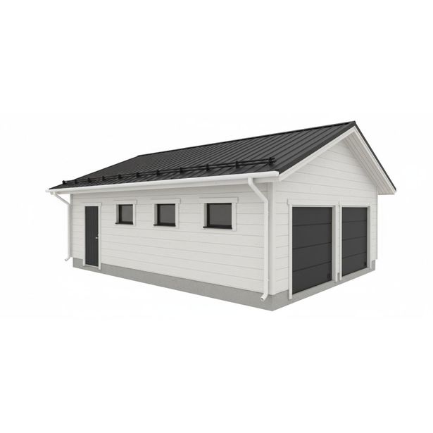 Runkopaketti Aarni kahden auton eristettävälle tallille varastolla, kerrosala 61 m²