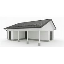 Autotallin runkopaketti Aarni, yhden auton talli + yhden auton katos ja varasto, sivusta ajettava, kerrosala 48 m²