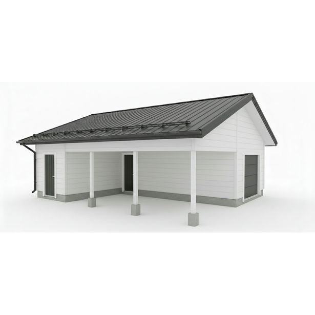 Runkopaketti Aarni yhden auton tallille katoksella ja eristettävällä varastolla, kerrosala 48 m²