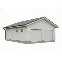 Autotallin runkopaketti, kahden auton kylmä talli varastolla, kerrosala 59,7 m²