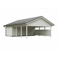 Autotakatoksen runkopaketti, kahden auton vaakarimoitettu katos kylmällä varastolla, kerrosala 21 m²