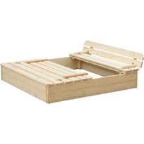 Hiekkalaatikko taitettavalla kannella ja penkillä Timbela M051-1, 118x122x20cm