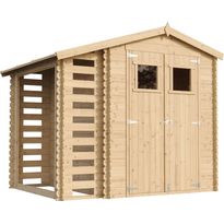 Pihavaja polttopuukatoksella Timbela M386, 4.47m², eri vaihtoehtoja