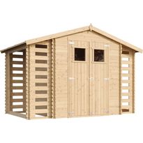 Pihavaja polttopuukatoksella Timbela M391, 5.47m², eri vaihtoehtoja