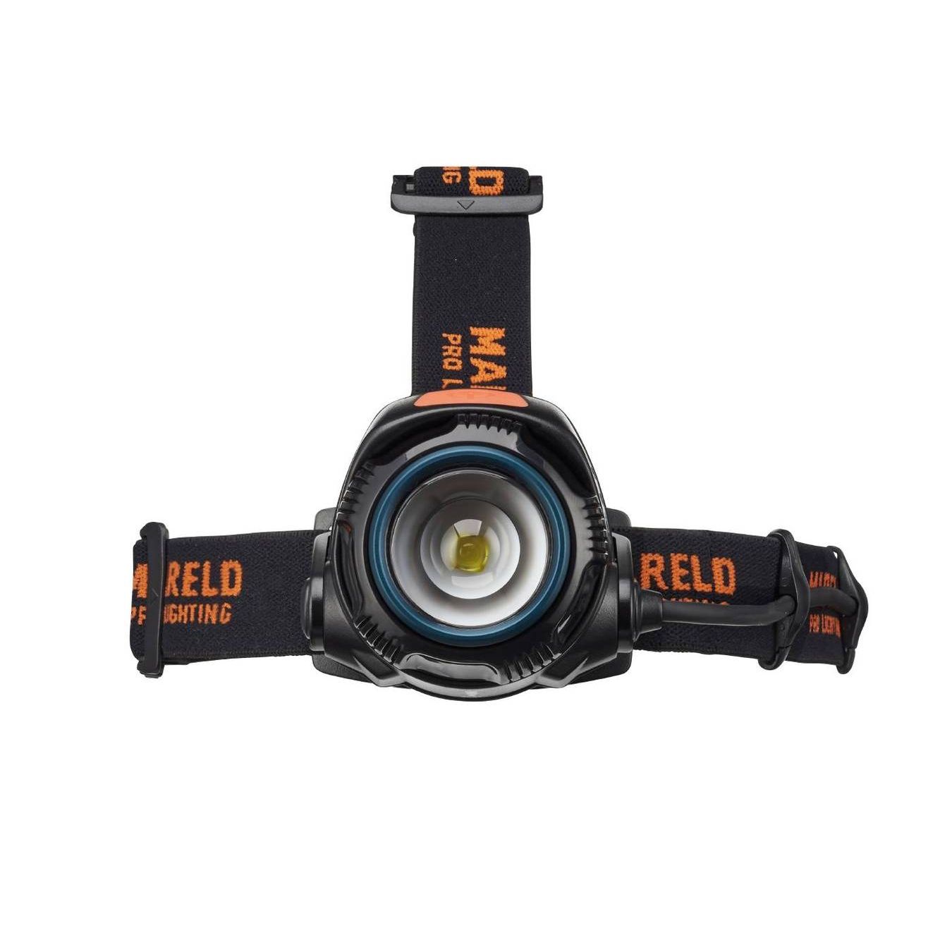 Ladattava otsalamppu Mareld Halo 1200RE, IP64, hybridi, musta/oranssi