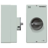 Turvakytkin Norwesco DCM416, DC-kytkin aurinkosähkölle, edestä väännettävä, 4x16A, 4xM20/M25 aihiota, 1500V, IP66, harmaa