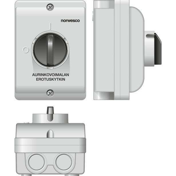 Turvakytkin Norwesco ESWP1 425 AC, aurinkovoimalan erotuskytkin, edestä väännettävä, 4x25A, 500V, 11kW, IP65
