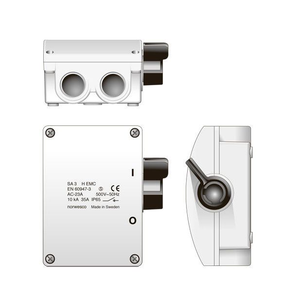 Turvakytkin Norwesco EMC SA325H, sivusta väännettävä, 3x25A+apukosketin, 415V, 11kW, IP54