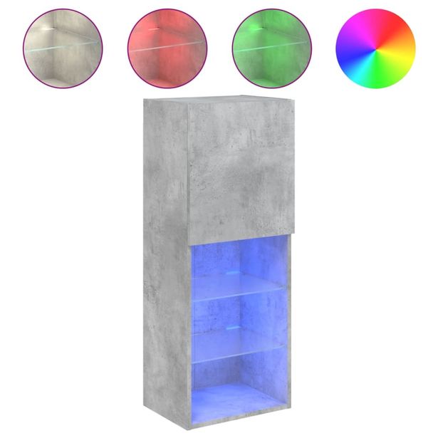 TV-kaappi LED-valoilla betoninharmaa 40,5x30x102 cm (37060)
