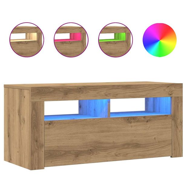 TV-kaappi LED-valoilla käsityöläinen tammi 90x35x40 cm (56322)