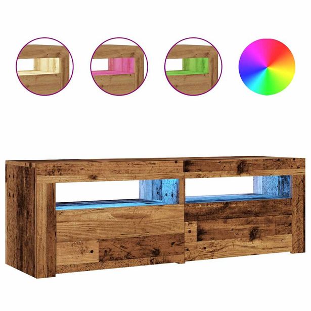 TV-kaappi LED-valoilla vanha puu 120x35x40 cm teknillinen puu (56319)