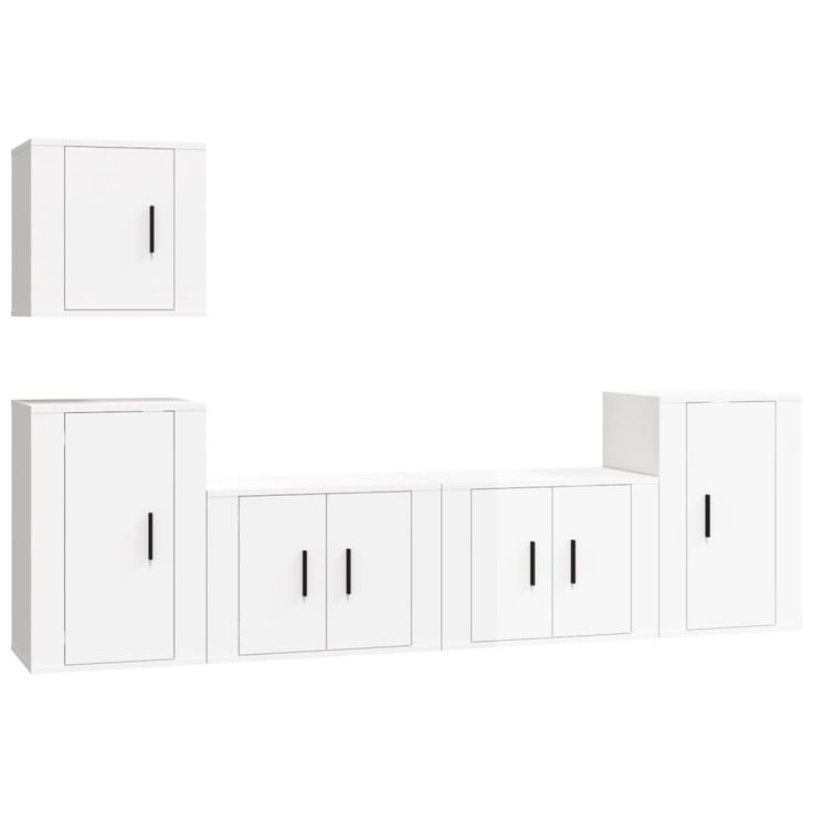 TV-kaappisarja 5-osainen korkeakiilto valkoinen tekninen puu (88560)