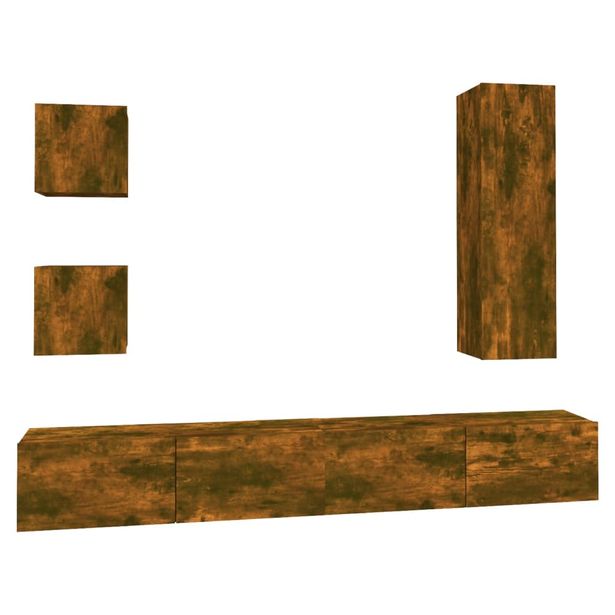 TV-kaappisarja 5-osainen savutammi tekninen puu (14451)