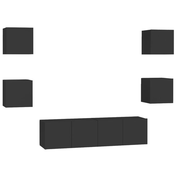 TV-kaappisarja 6-osainen musta tekninen puu (78765)