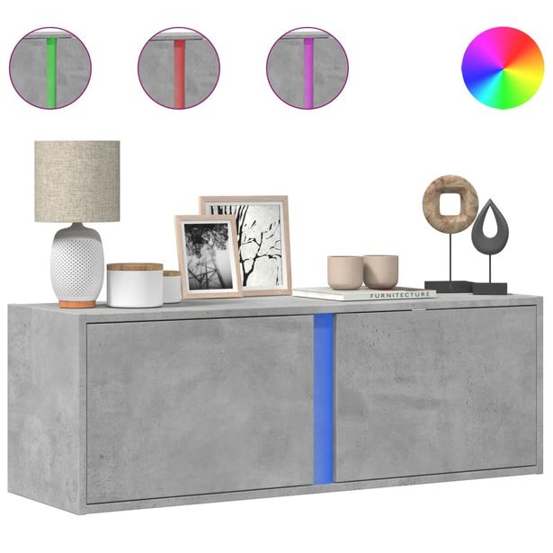 TV-seinäkaappi LED-valoilla betoninharmaa 100x31x35 cm (52267)