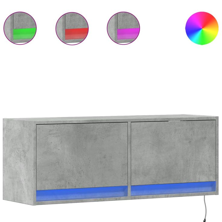 TV-seinäkaappi LED-valoilla betoninharmaa 100x31x35 cm (52365)