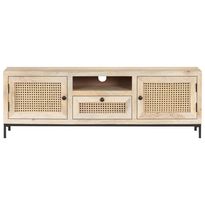 TV-taso 120x30x40 cm täysi mangopuu ja luonnollinen ruoko (23510)