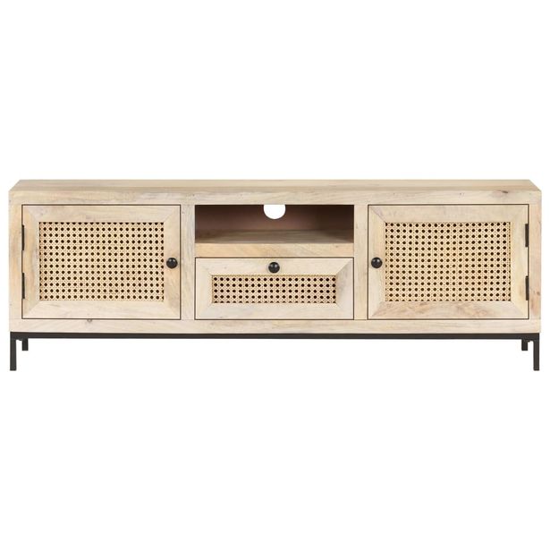 TV-taso 120x30x40 cm täysi mangopuu ja luonnollinen ruoko (23510)