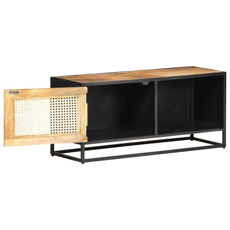 TV-taso 90x30x40 cm karkea mangopuu ja luonnollinen ruoko (23144)
