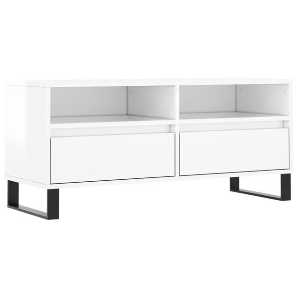 TV-taso korkeakiilto valkoinen 100x34,5x44,5 cm tekninen puu (31246)