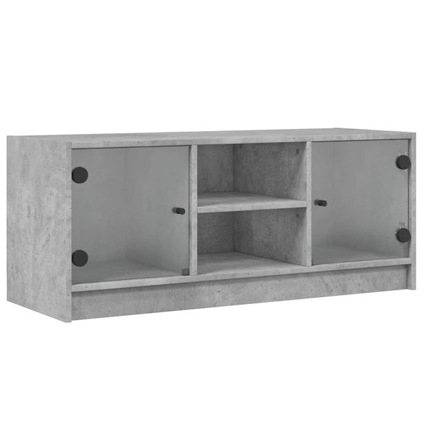 TV-taso lasiovilla betoninharmaa 102x37x42 cm (36374)