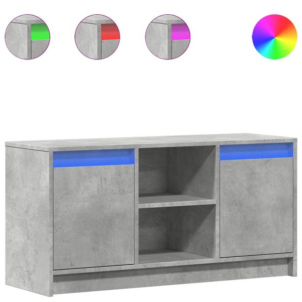 TV-taso LED-valoilla betoninharmaa 100x34x50 cm tekninen puu (52190)