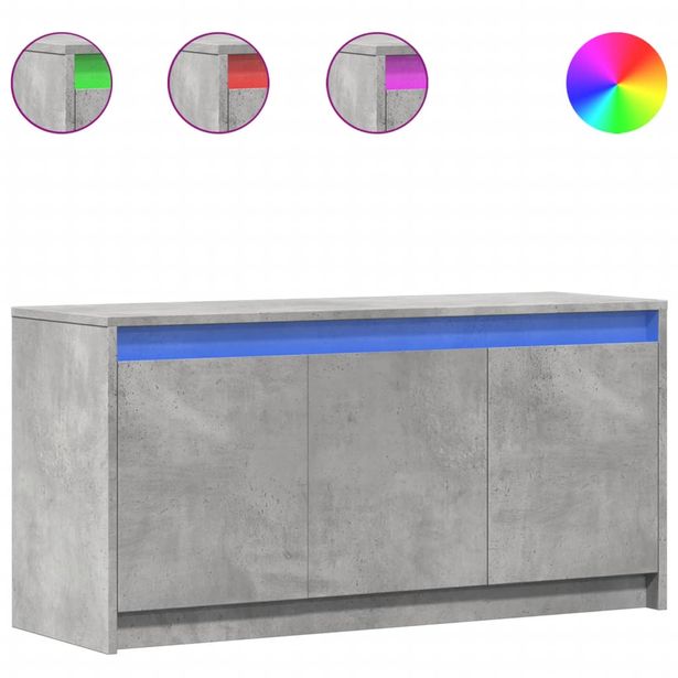 TV-taso LED-valoilla betoninharmaa 100x34x50 cm tekninen puu (52211)