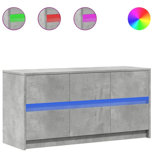 TV-taso LED-valoilla betoninharmaa 100x34x50 cm tekninen puu (52218)