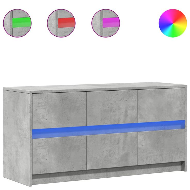 TV-taso LED-valoilla betoninharmaa 100x34x50 cm tekninen puu (52218)