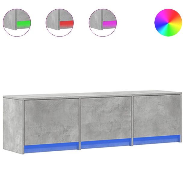 TV-taso LED-valoilla betoninharmaa 140x34x40 cm tekninen puu (52246)