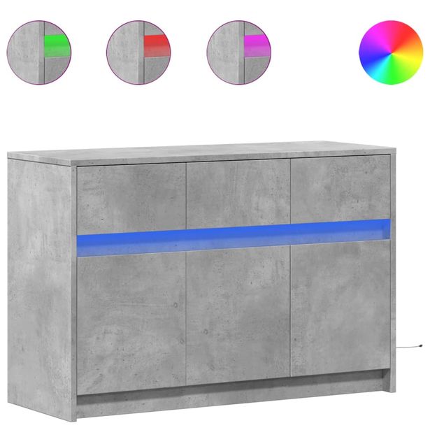 TV-taso LED-valoilla betoninharmaa 91x34x61 cm tekninen puu (52183)