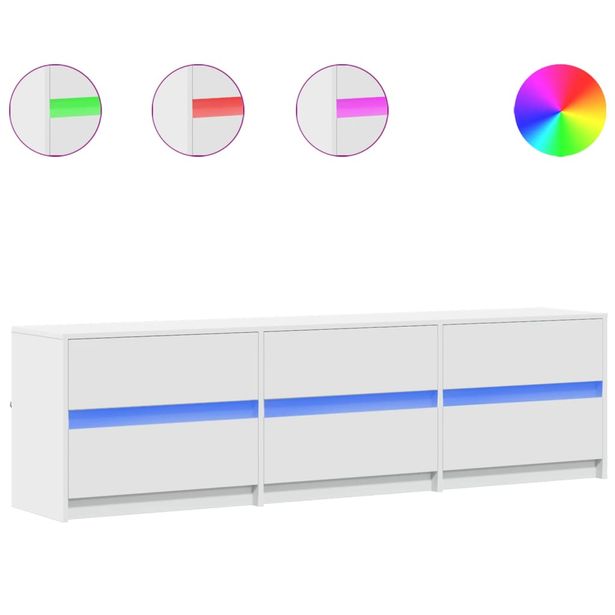 TV-taso LED-valoilla valkoinen 180x34x50 cm tekninen puu (07926)