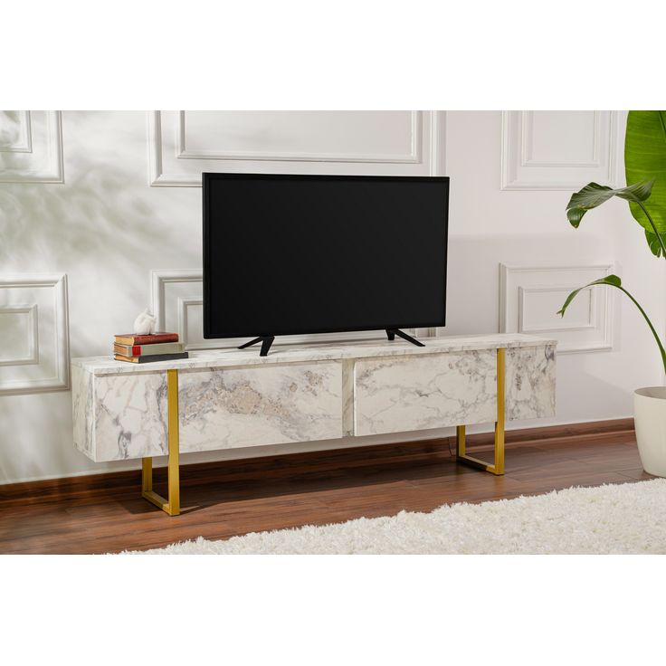 TV-taso Linento Furniture Serenity, kulta/freesia-marmorijäljitelmä