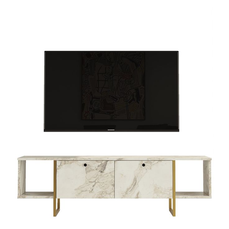 TV-taso Linento Furniture Vg30, valkoinen/kulta