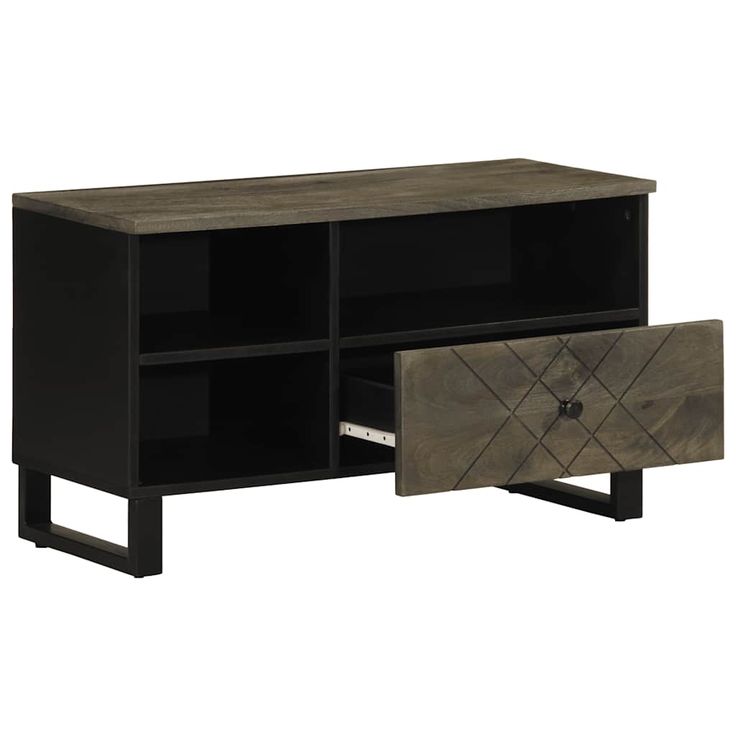TV-taso musta 80x33x46 cm täysi mangopuu (17701)