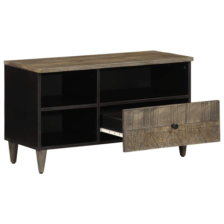 TV-taso musta 80x33x46 cm täysi mangopuu (17809)