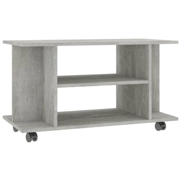 TV-taso rullapyörillä betoninharmaa 80x40x45 cm tekninen puu (00193)