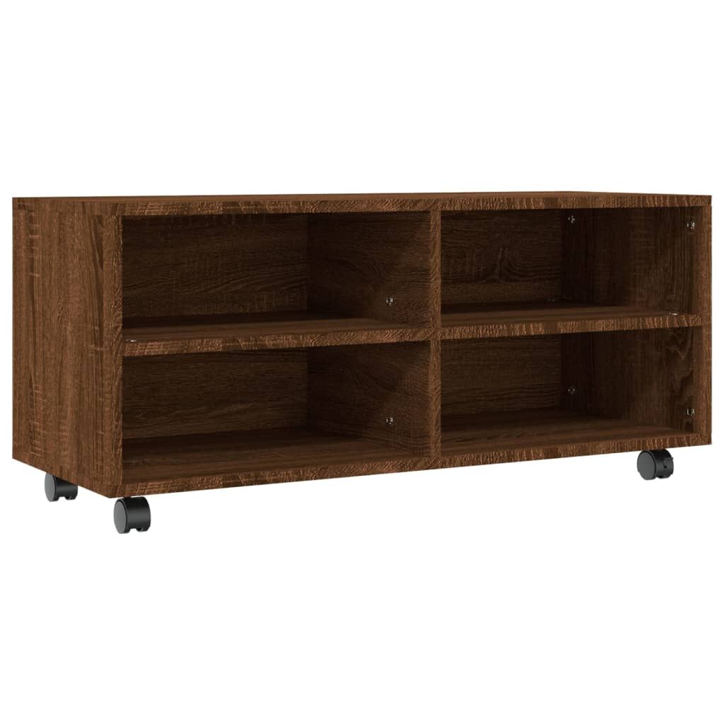 TV-taso rullapyörillä ruskea tammi 90x35x35 cm tekninen puu (15260)
