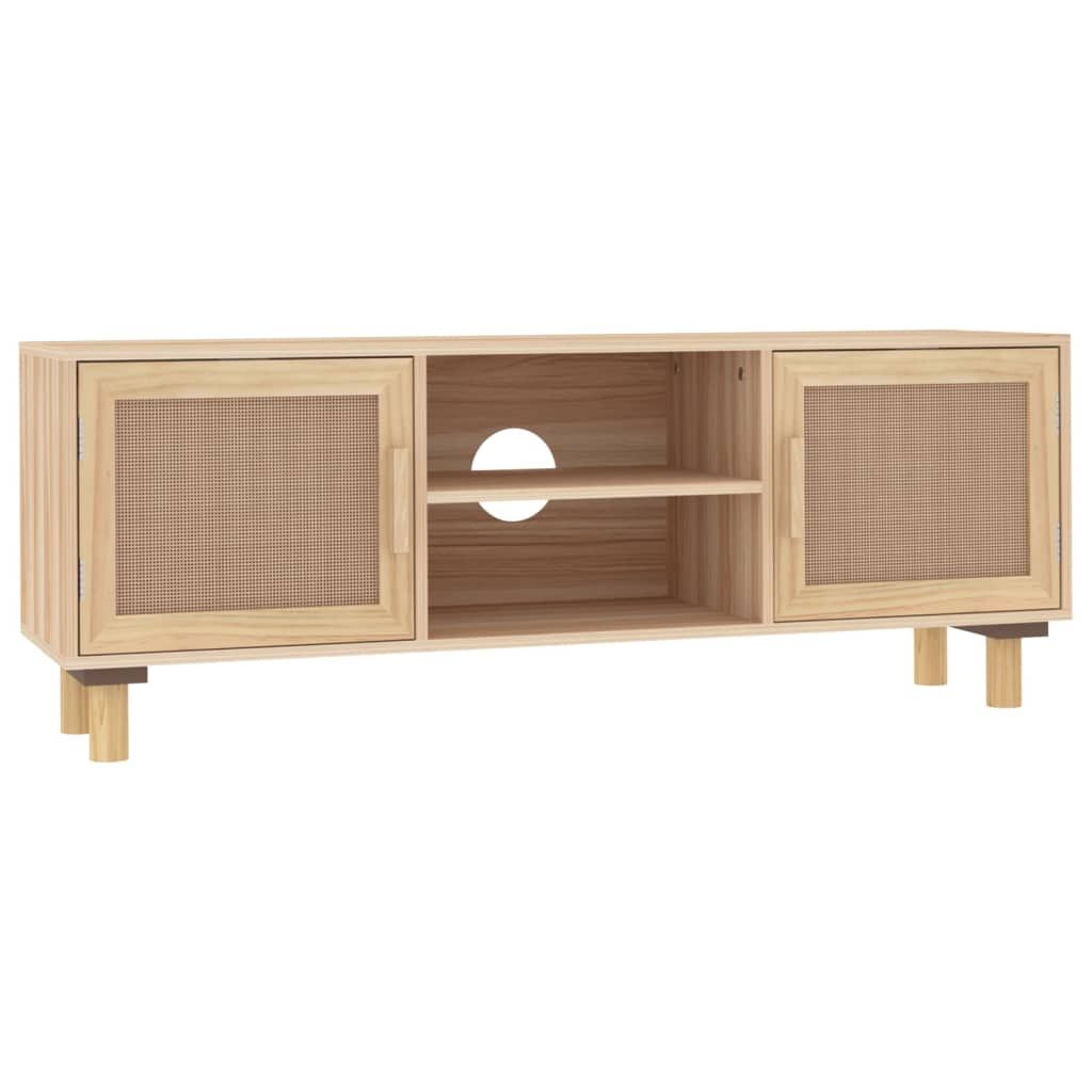 TV-taso ruskea 105x30x40 cm täysi mänty ja luonnonrottinki (45617)